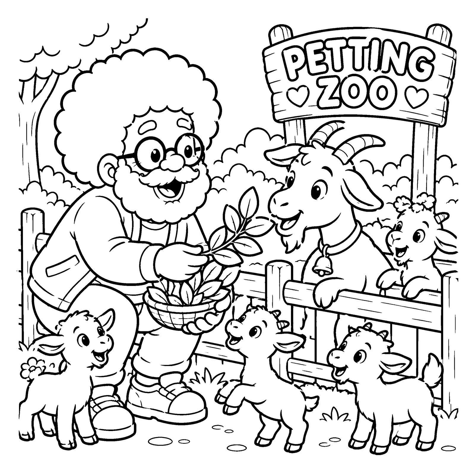 Line-art coloring page: LoLo Coco at the penguin pool