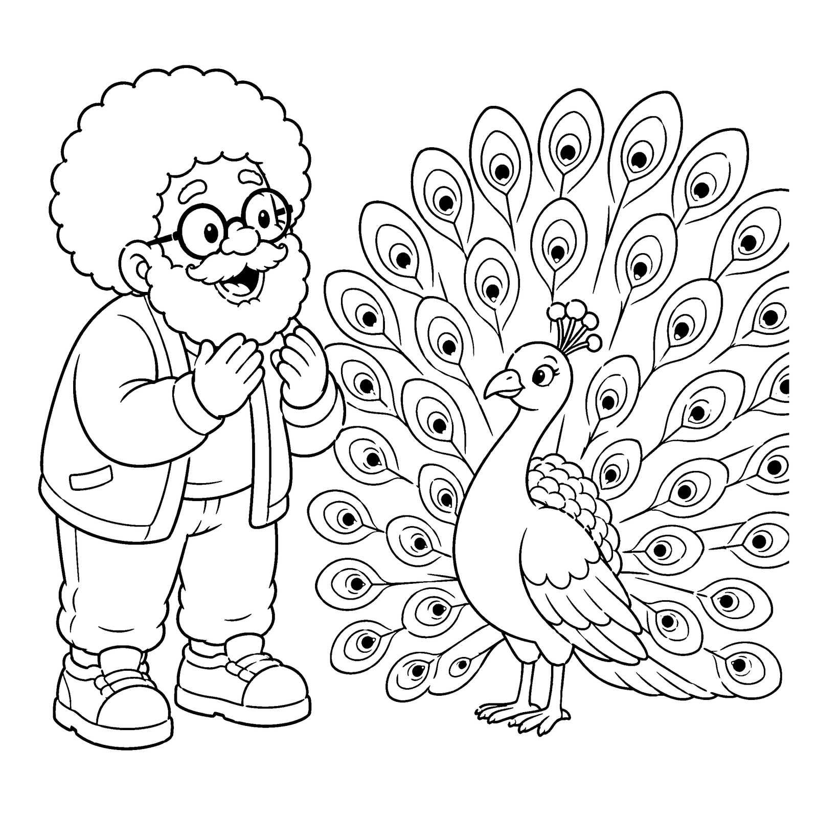 Line-art coloring page: LoLo Coco with a bird